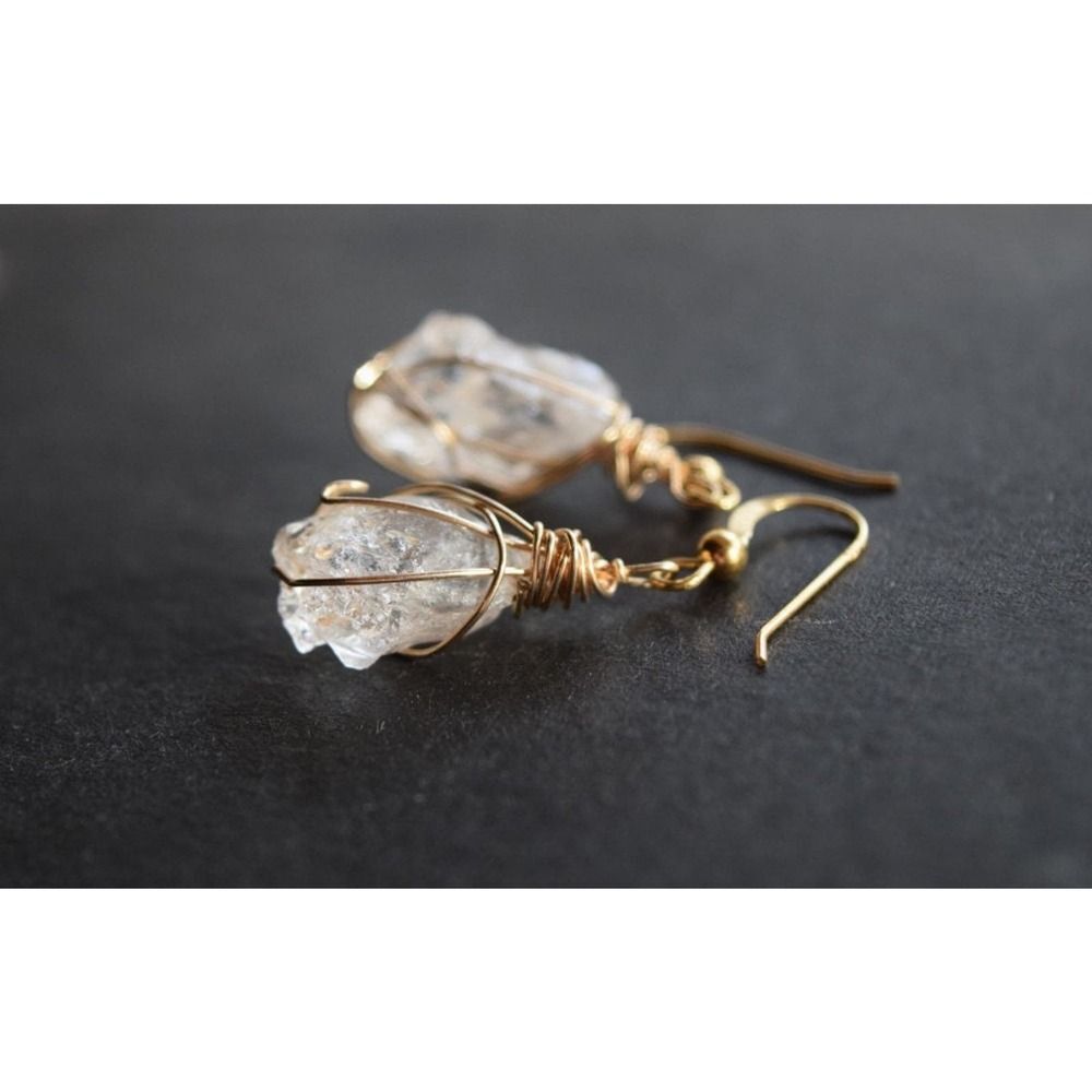 Large Dangle Earrings Gold Wire Wrapped Earrings Rough Gemstone Gift for Bride